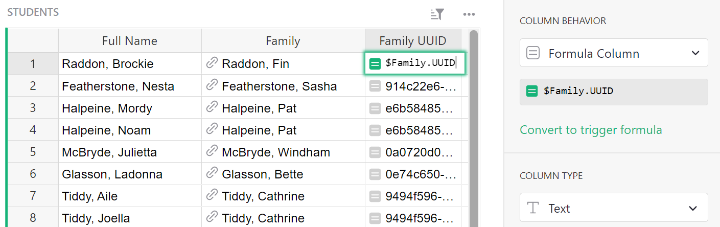 Use reference columns to fetch UUID