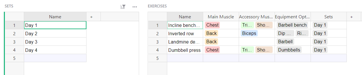 Screenshot of Exercise Planner