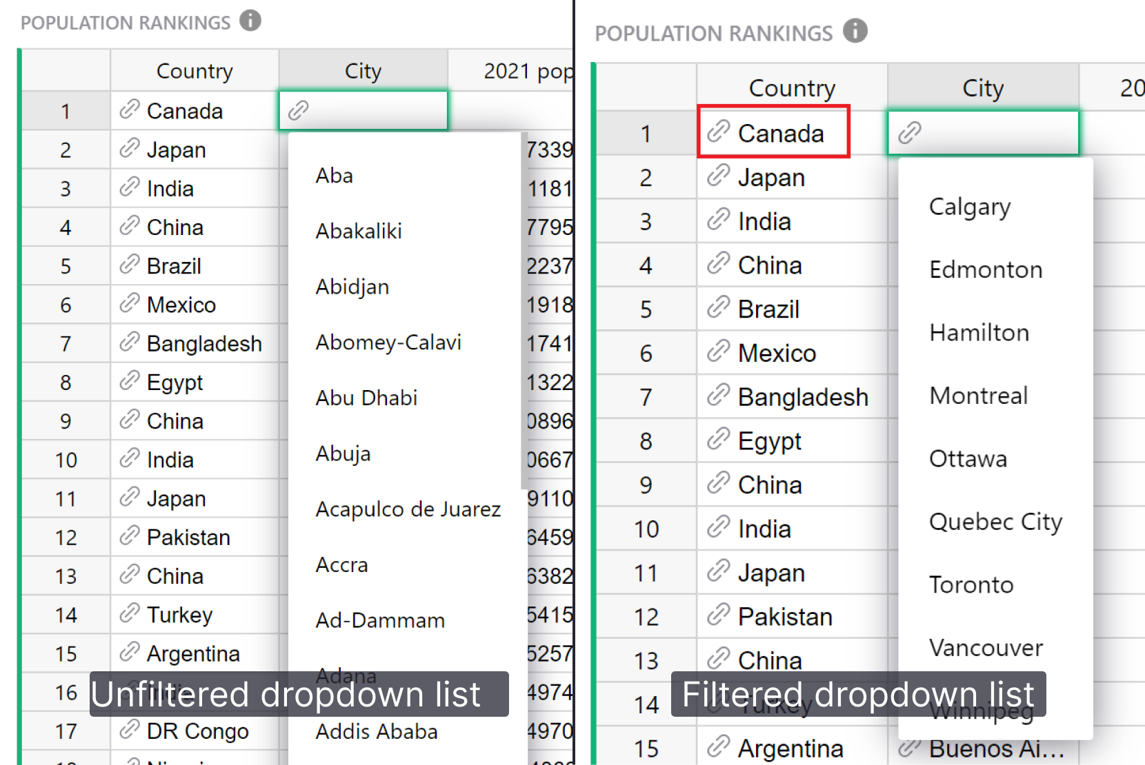 Filtering reference dropdown lists