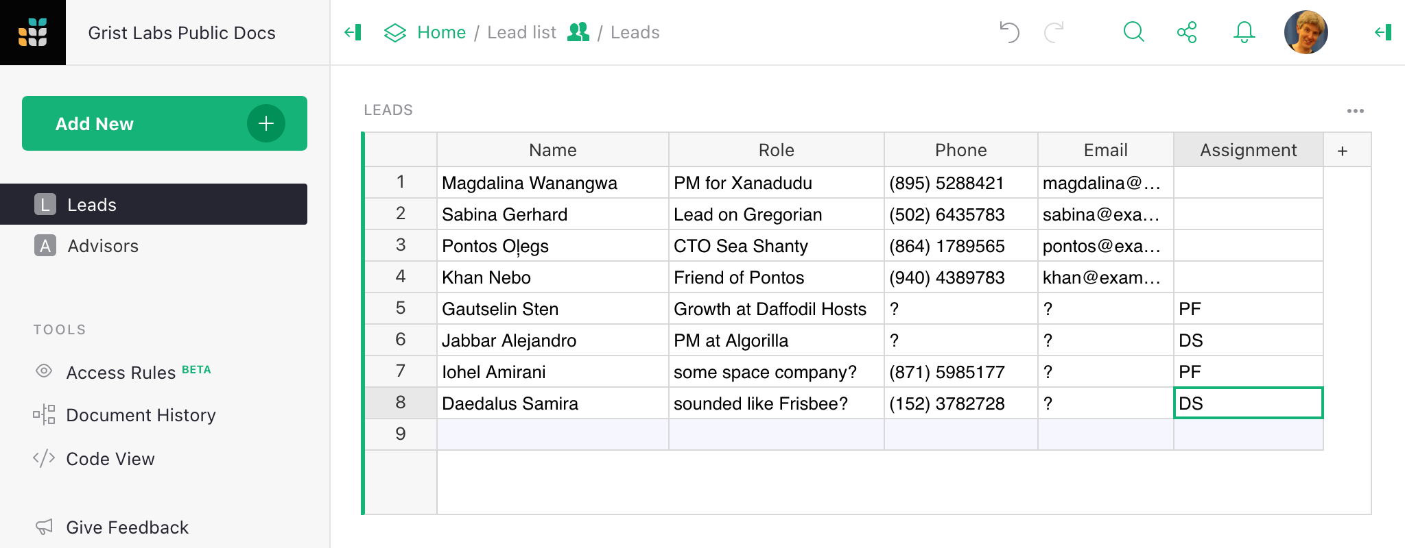 Lead list - Grist Help Center