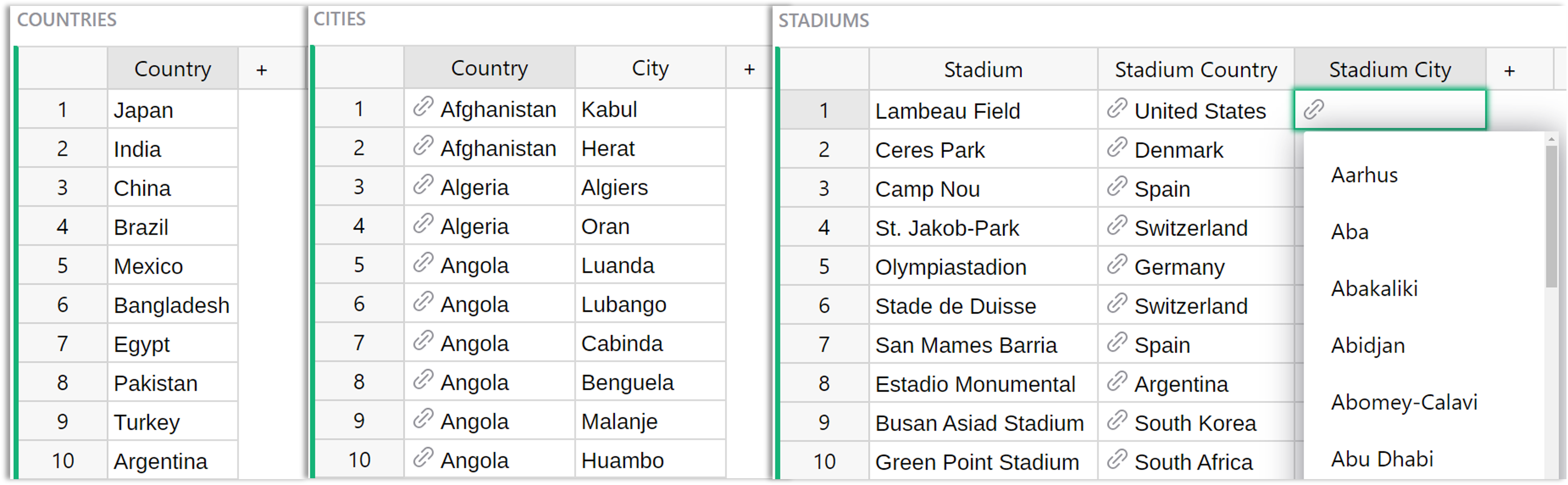 Définir la condition de liste déroulante