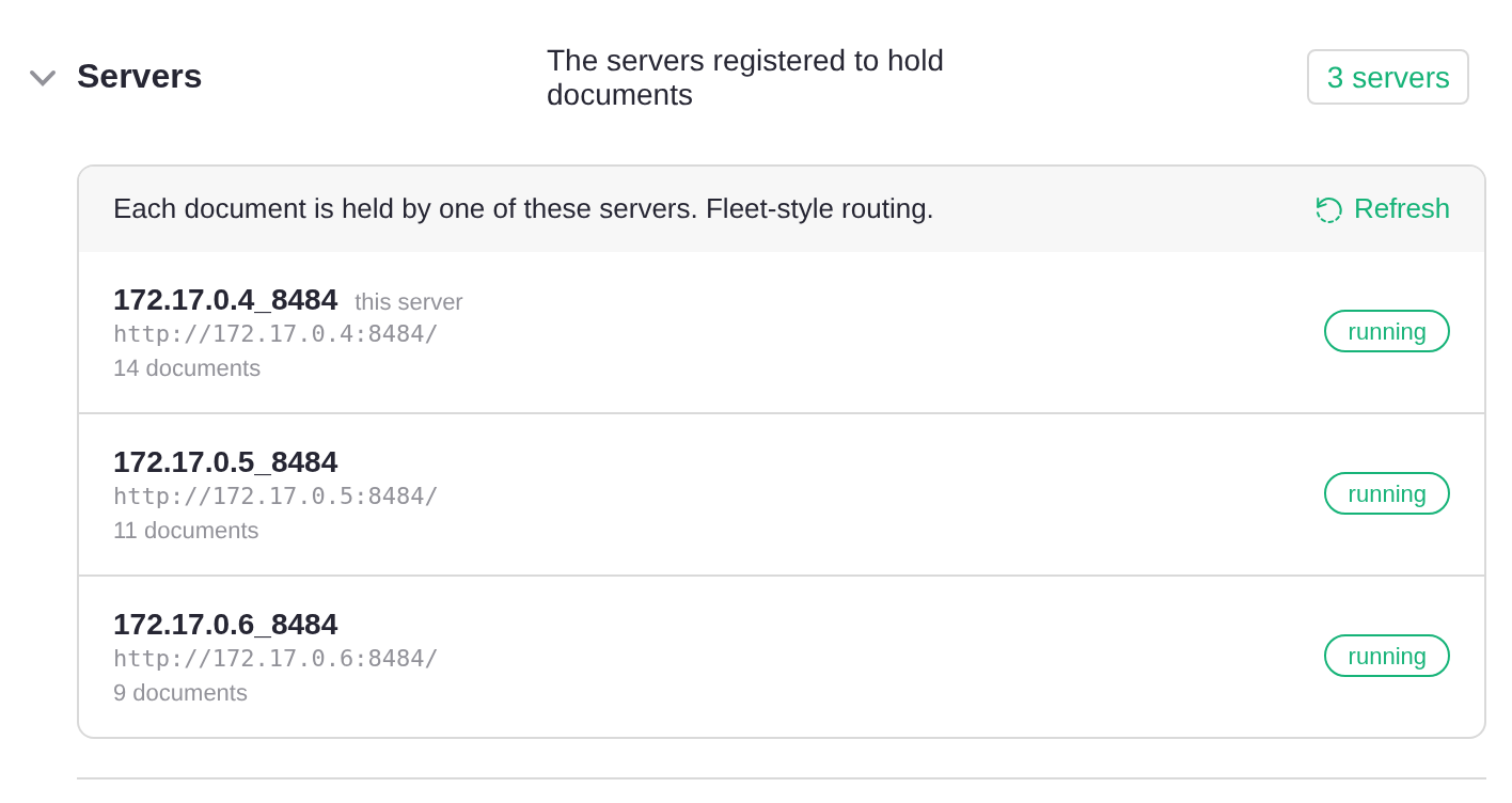 The Servers section opened, listing three running servers