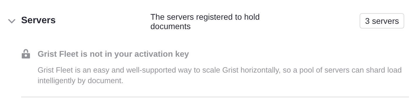 The Servers section on an installation whose key does not include Fleet