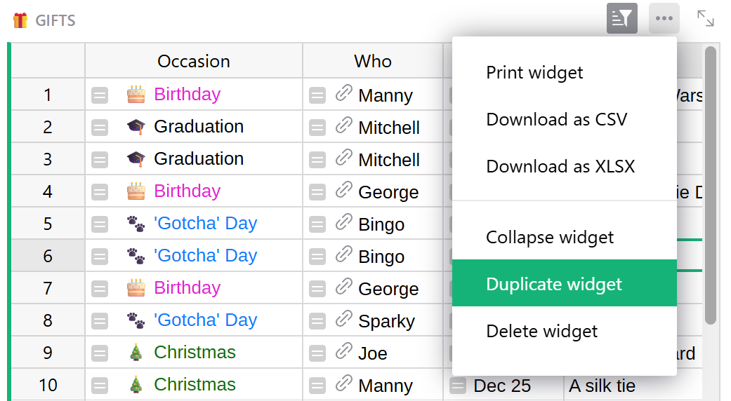 Duplicating widgets