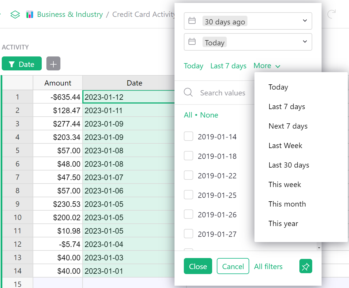 filtrage par intervalle de dates dynamique