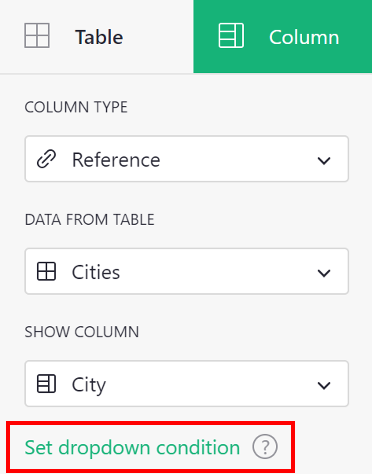 Reference dropdown filter condition