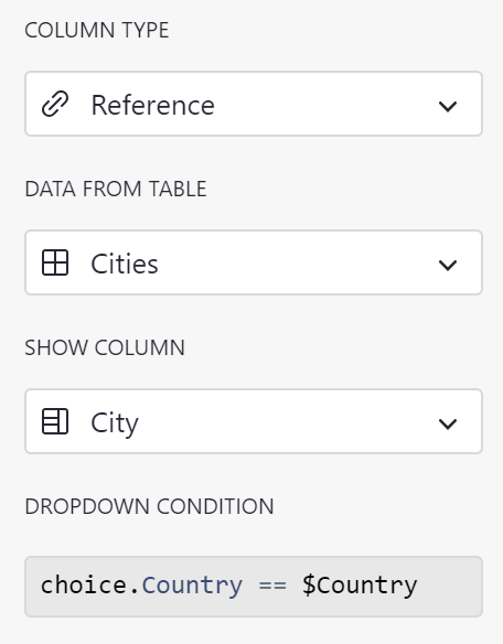 Reference dropdown filter condition