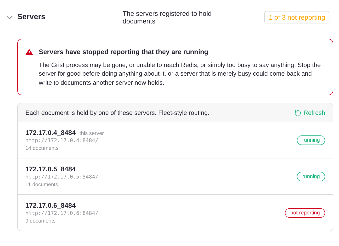 One of three servers not reporting