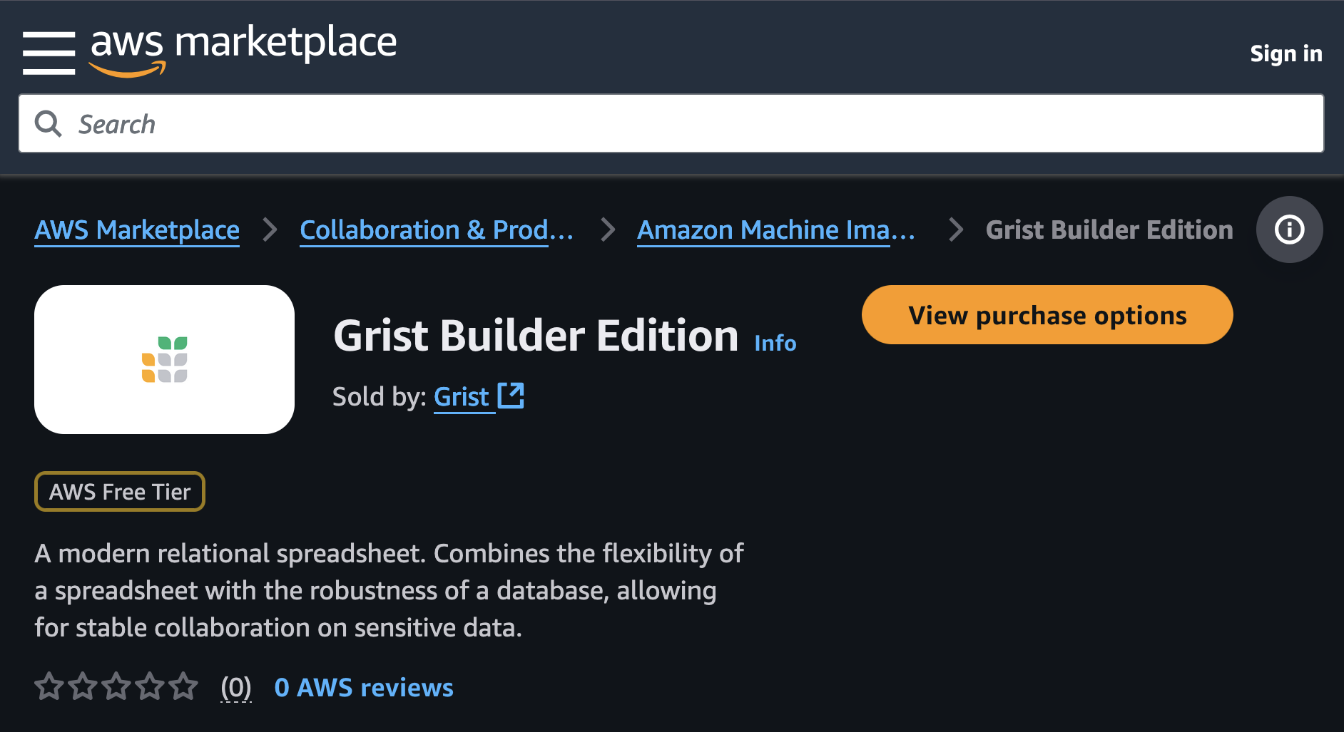 Grist on AWS Marketplace